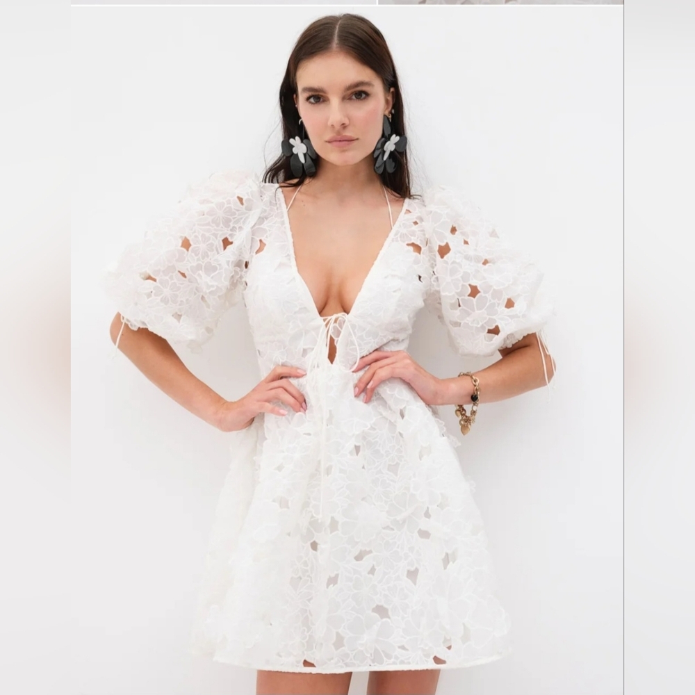 For Love And Lemons White Floral Mini Dress